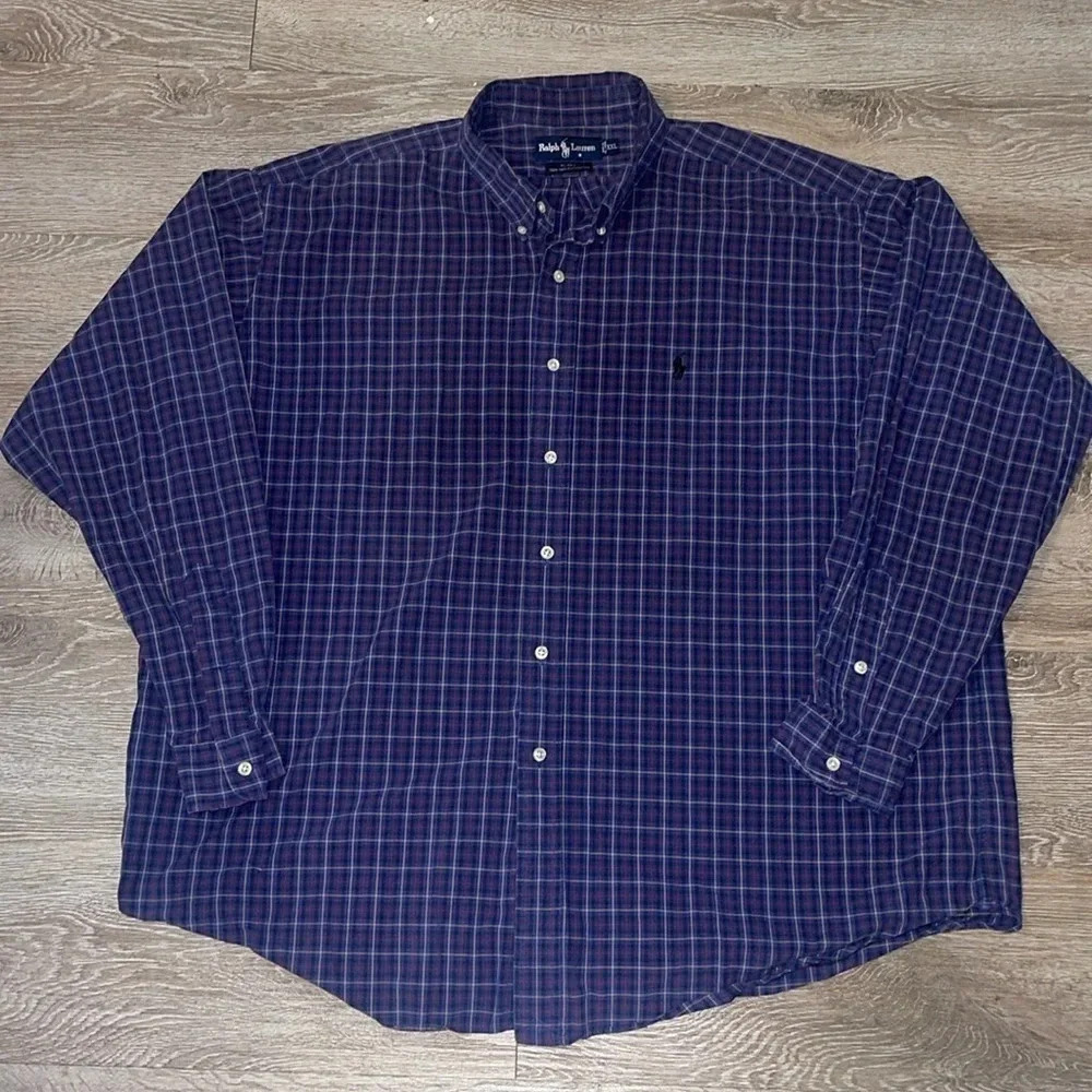 Ralph Lauren Blake 100% two play cotton woven plaid button up size xxl blue